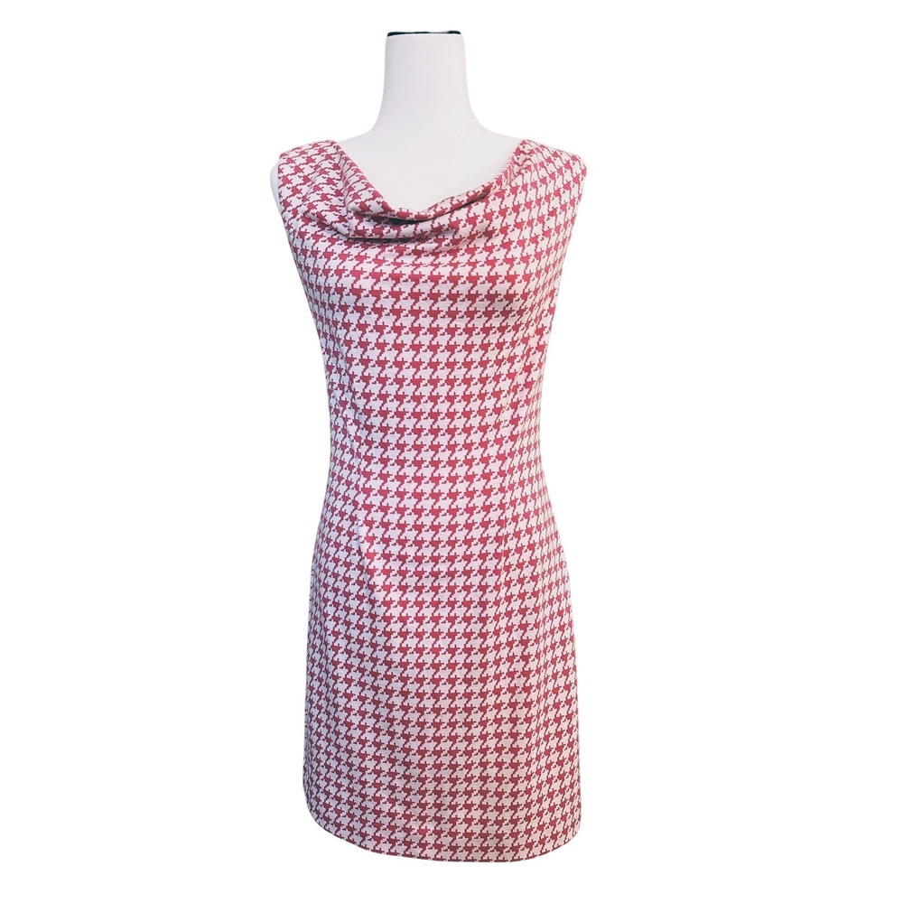 Tyler‎ Boe Houndstooth Dress Cowl Neck Sleeveless Casual Pink Women's Size XS
